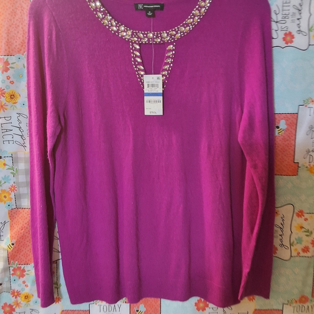 NWT INC PINK LONG SLEEVE KEYHOLE BLOUSE - Picture 4 of 12